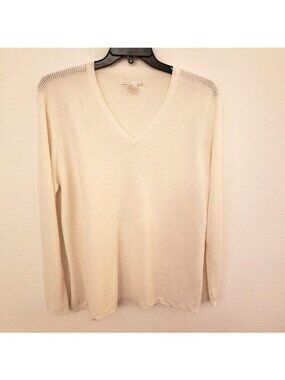 Perry Ellis Cream Linen Blend Long Sleeve Lightweight Sweater Size XL EUC